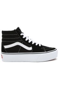 Buty Vans Sk8-Hi Platform 2.0 VN0A3TKN6BT1 - czarne. Okazja: na co dzień. Zapięcie: pasek. Kolor: czarny. Szerokość cholewki: normalna. Wzór: haft, paski. Wysokość cholewki: przed kolano. Materiał: guma, materiał, zamsz. Obcas: na platformie. Model: Vans SK8