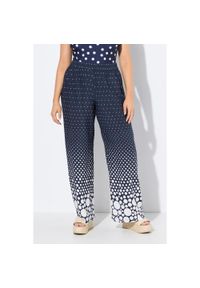 ULLA POPKEN - Damskie Spodnie palazzo kropki szeroka prosta nogawka elastyczny pas. Kolekcja: plus size. Kolor: niebieski. Materiał: wiskoza, materiał. Długość: długie. Wzór: kropki