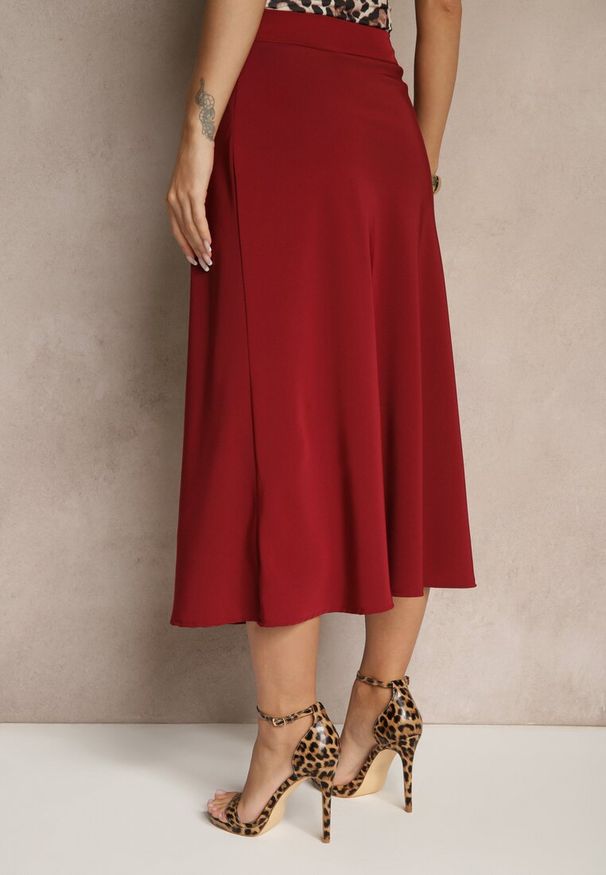 Renee - Bordowa Casualowa Rozkloszowana Spódnica Dorilena. Okazja: na co dzień. Kolor: czerwony. Materiał: koronka. Styl: casual