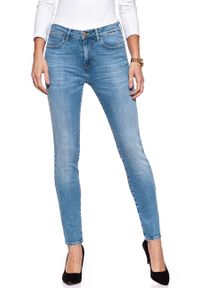 Wrangler - WRANGLER HIGH RISE SKINNY PEKIN SKY W27HFS17S. Stan: podwyższony. Wzór: aplikacja #9