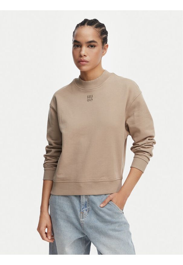Hugo - HUGO Bluza Daxandria 50527463 Brązowy jasny Regular Fit. Kolor: brązowy. Materiał: bawełna
