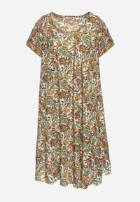 Born2be - Beżowo-Zielona Wiskozowa Sukienka Rozkloszowana we Wzór Paisley Mastis. Kolor: beżowy. Materiał: wiskoza. Wzór: paisley #6