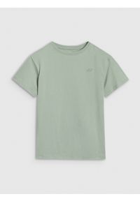 4f - T-shirt oversize gładki chłopięcy - zielony. Okazja: na co dzień. Kolor: zielony. Materiał: jersey, dzianina, bawełna. Długość rękawa: krótki rękaw. Długość: krótkie. Wzór: gładki. Styl: sportowy, casual, klasyczny