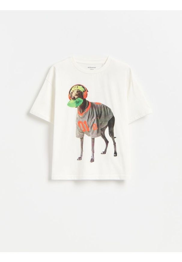 Reserved - T-shirt z nadrukiem - złamana biel. Materiał: bawełna, dzianina. Wzór: nadruk