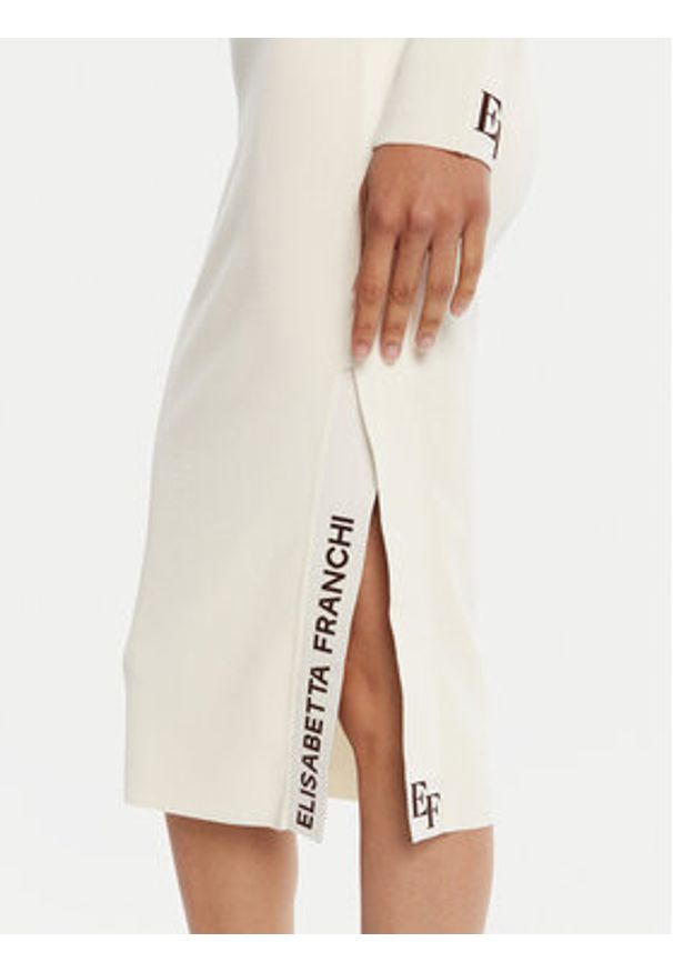 Elisabetta Franchi Sukienka dzianinowa AM-03S-56E2-V390 Écru Slim Fit. Kolor: kremowy. Materiał: wiskoza
