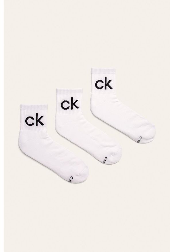 Calvin Klein - Skarpetki (3-pack). Kolor: biały. Materiał: bawełna, materiał, poliamid, elastan, poliester. Wzór: nadruk