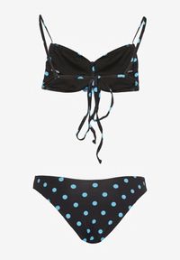 Born2be - Niebiesko-Czarne Bikini w Kropki Biustonosz i Majtki Figi z Kwiatowymi Aplikacjami Moritia. Kolor: niebieski. Wzór: kwiaty, aplikacja, kropki #3