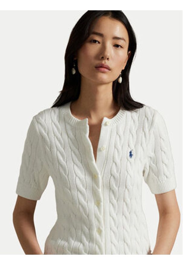 Polo Ralph Lauren Kardigan 211966720001 Biały Slim Fit. Typ kołnierza: polo. Kolor: biały. Materiał: bawełna