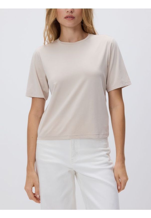 Reserved - T-shirt oversize z Modalem - beżowy. Kolor: beżowy. Materiał: dzianina