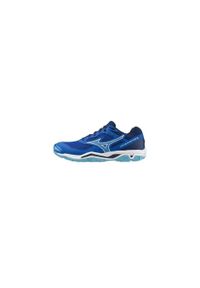 Buty halowe Mizuno Wave Phantom. Zapięcie: sznurówki. Kolor: biały, wielokolorowy, niebieski. Materiał: materiał, syntetyk, tkanina. Szerokość cholewki: normalna. Model: Mizuno Wave