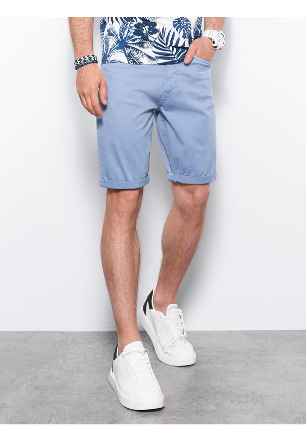 Ombre Clothing - Krótkie spodenki męskie casual W303 - błękitne - XXL. Okazja: na co dzień. Kolor: niebieski. Materiał: elastan, tkanina, bawełna. Długość: krótkie. Sezon: lato. Styl: casual