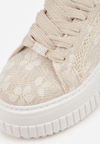 Born2be - Beżowe Sneakersy na Grubej Podeszwie Zdobione Koronką i Brokatem Relfi. Okazja: na spacer, na co dzień. Kolor: beżowy. Materiał: koronka. Wzór: aplikacja, koronka. Sport: turystyka piesza #8