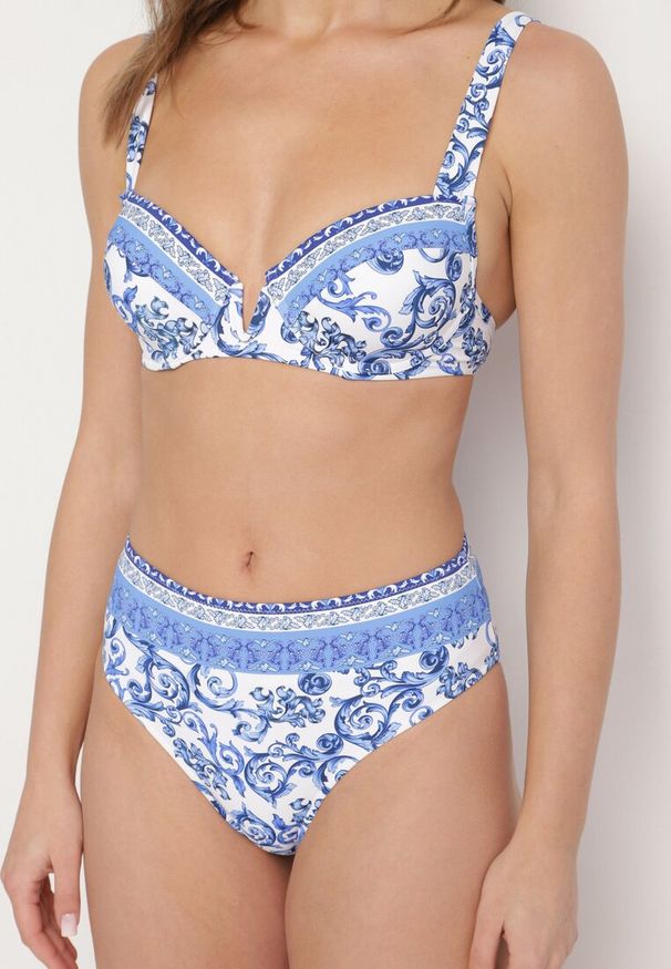 Born2be - Niebieskie Bikini w Ornamentalny Wzór Biustonosz i Majtki Figi Mirazia. Kolor: niebieski. Wzór: ażurowy