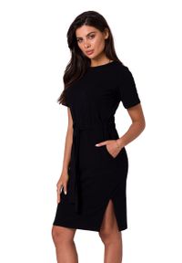 MOE - Prosta Bawełniana Sukienka z Kieszeniami - Czarna. Kolor: czarny. Materiał: bawełna. Typ sukienki: proste #1