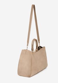 Renee - Beżowa Torebka Typu Shopper z Imitacji Zamszu z Rączkami i Paskiem Crossbody Temige. Kolor: beżowy. Materiał: zamszowe. Styl: klasyczny, biznesowy, casual, elegancki #4