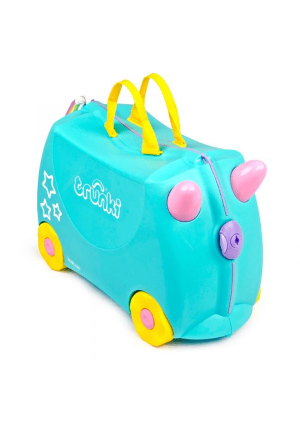 Trunki walizka + jeździk jednorożec - Unicorn. Kolor: turkusowy. Materiał: tworzywo sztuczne. Styl: wakacyjny