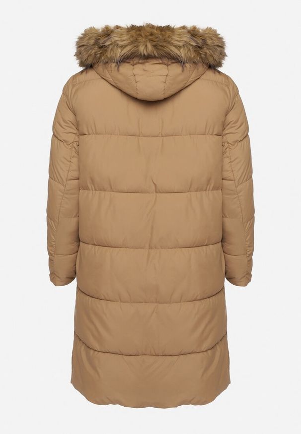 Born2be - Beżowa Kurtka Pikowana z Odpinanym Futerkiem Zivilda. Okazja: na co dzień. Kolekcja: plus size. Kolor: beżowy. Materiał: futro. Wzór: geometria. Styl: casual, elegancki, klasyczny