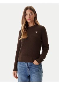 Guess Jeans Sweter W4BR08 Z3HM1 Brązowy Regular Fit. Kolor: brązowy. Materiał: bawełna