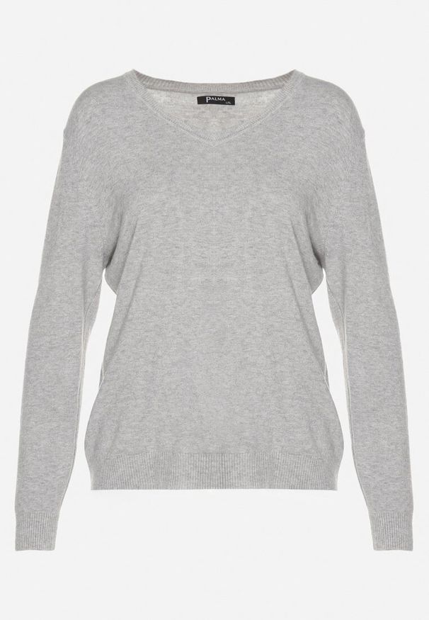 Born2be - Szary Klasyczny Sweter z Dodatkiem Bawełny i Wiskozy z Dekoltem w Serek Miabellea. Okazja: na co dzień. Typ kołnierza: dekolt w serek. Kolekcja: plus size. Kolor: szary. Materiał: bawełna, wiskoza. Styl: klasyczny