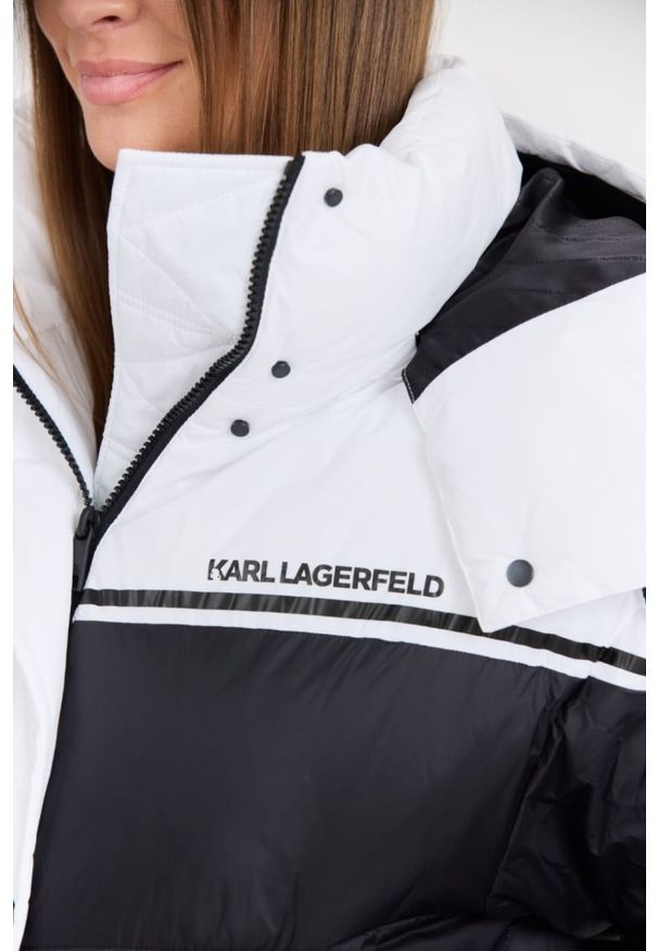 Karl Lagerfeld - KARL LAGERFELD Czarna damska kurtka Colorblock Padded Jacket, Rozmiar S. Kolor: czarny. Materiał: syntetyk, poliamid. Długość rękawa: długi rękaw. Długość: długie