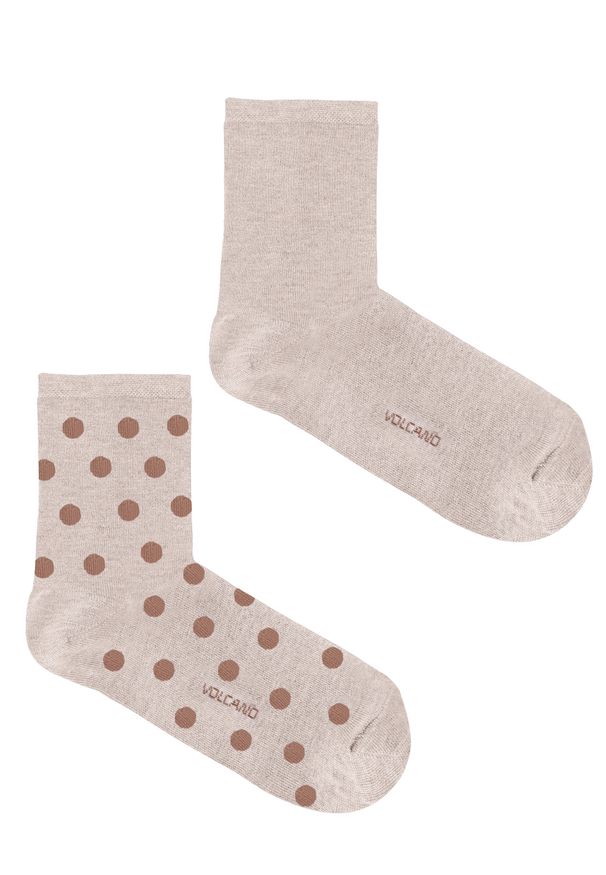 Volcano - Beżowe skarpetki damskie A-MOLI, dwupak. Kolor: beżowy. Materiał: poliester, bawełna, materiał, elastan. Wzór: gładki, kropki, nadruk