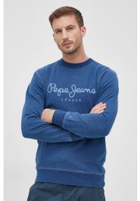 Pepe Jeans bluza bawełniana DINDIGO męska gładka. Kolor: niebieski. Materiał: bawełna. Wzór: gładki