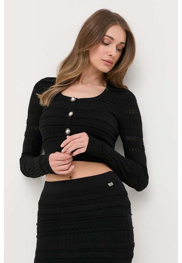 Marciano Guess kardigan damski kolor czarny lekki. Kolor: czarny. Materiał: dzianina. Długość rękawa: długi rękaw. Długość: długie. Wzór: ze splotem