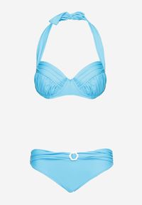 Born2be - Niebieskie 2-Częściowe Bikini Stanik Zapinany na Szyi Majtki z Ozdobną Aplikacją Peviana. Kolor: niebieski. Wzór: aplikacja #4