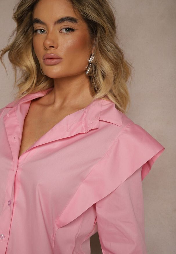 Renee - Różowa Koszula z Bawełny z Poszerzanymi Ramionami Telmiris. Okazja: do pracy, na co dzień, na spotkanie biznesowe. Typ kołnierza: kołnierzyk klasyczny. Kolor: różowy. Materiał: bawełna. Styl: casual, klasyczny, biznesowy