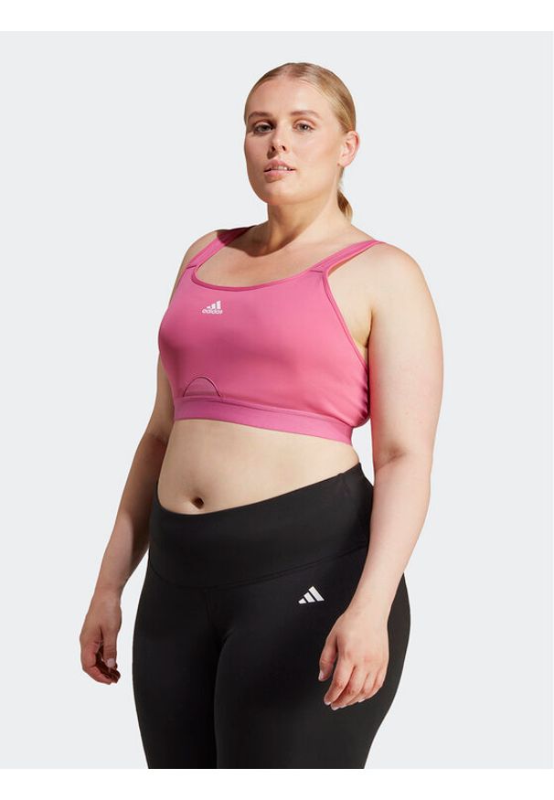 Adidas - Biustonosz sportowy adidas. Kolekcja: plus size. Kolor: różowy