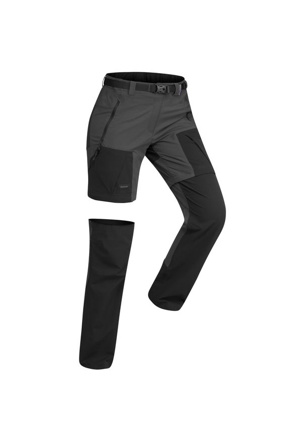 FORCLAZ - Spodnie trekkingowe damskie 2 w 1 Forclaz MT500. Kolor: wielokolorowy, czarny, szary. Materiał: materiał, tkanina