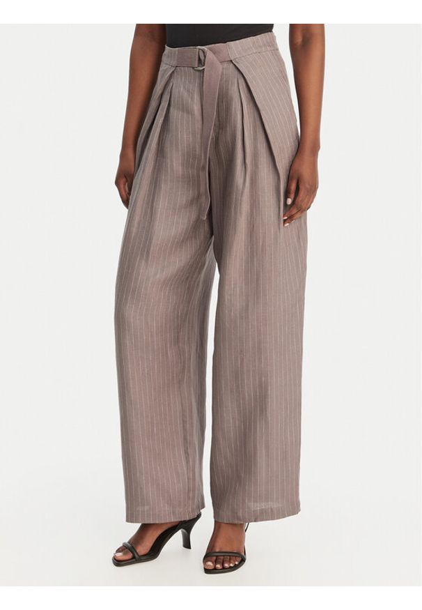 Eleh Spodnie materiałowe SS260028 Szary Oversize. Kolor: szary. Materiał: len