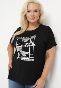 Born2be - Czarny Bawełniany T-shirt z Nadrukiem z Przodu Salaura. Kolor: czarny. Materiał: bawełna. Wzór: nadruk. Sezon: lato
