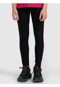 4f - 4F Legginsy dzianinowe dziewczęce - czarne 152 (11-12 lat). Okazja: na co dzień. Stan: podwyższony. Kolor: czarny. Materiał: dzianina. Wzór: gładki, ze splotem. Sezon: lato. Styl: casual, sportowy #2