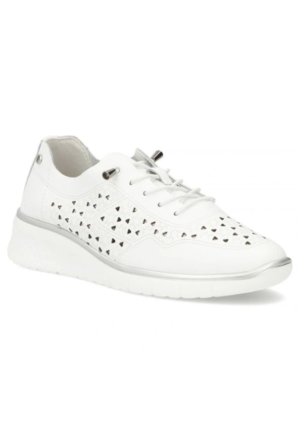 Skórzane półbuty damskie ażurowe białe Filippo DP6714. Kolor: biały. Materiał: skóra. Szerokość cholewki: normalna. Wzór: ażurowy