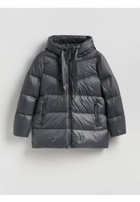 Reserved - Puchowa kurtka z kapturem - ciemnoszary. Typ kołnierza: kaptur. Kolor: szary. Materiał: puch
