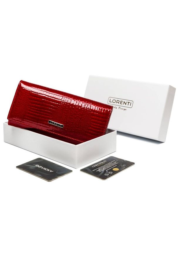 LORENTI - Lakierowany portfel czerwony Lorenti 72401-RS-1220 RED. Kolor: czerwony. Materiał: lakier. Wzór: aplikacja