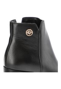 CheBello - Czarne Botki Chebello Modne Skórzane Buty Na Obcasie. Okazja: na co dzień. Kolor: czarny. Materiał: skóra. Obcas: na obcasie. Styl: casual, elegancki. Wysokość obcasa: średni #8