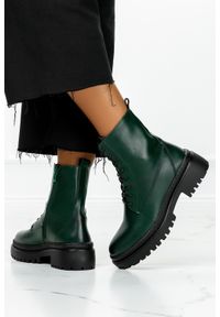 Sergio Leone - Botki sergio leone workery na platformie sznurowane zielone tr757. Kolor: zielony. Obcas: na platformie #1