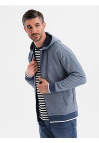 Ombre Clothing - Bluza męska dresowa z kapturem o delikatnej strukturze – granatowa V2 - Rozmiar: L. Okazja: na co dzień. Typ kołnierza: kaptur. Kolor: niebieski. Materiał: dresówka. Styl: sportowy, casual #4