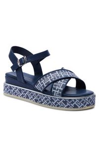 TOMMY HILFIGER - Tommy Hilfiger Sandały Logo Oll Over Platform Sandal T3A2-33256-0325 S Granatowy. Kolor: niebieski. Materiał: skóra. Obcas: na platformie