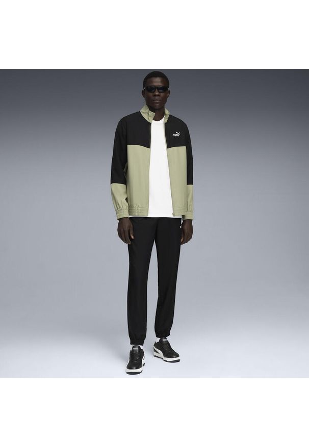 Puma - Męski dres z blokami kolorów z tkaniny PUMA. Kolor: zielony. Materiał: tkanina, dresówka. Sport: fitness