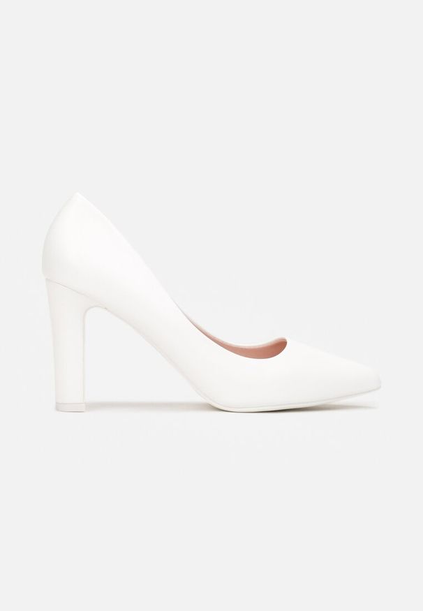 Born2be - Białe Czółenka ze Szpiczastym Noskiem Dordrei. Nosek buta: szpiczasty. Kolor: biały. Wzór: aplikacja