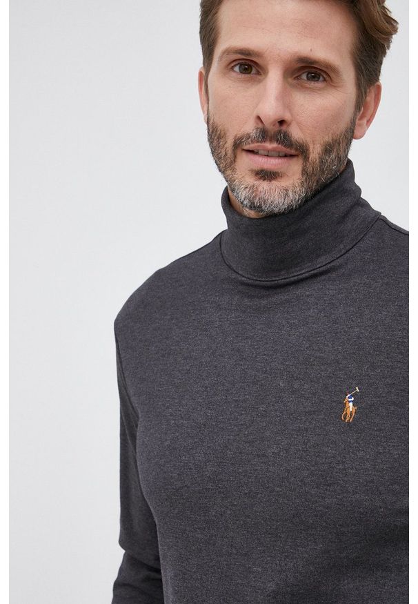 Polo Ralph Lauren - Longsleeve bawełniany. Okazja: na co dzień. Typ kołnierza: polo. Kolor: szary. Materiał: bawełna. Długość rękawa: długi rękaw. Wzór: gładki. Styl: casual
