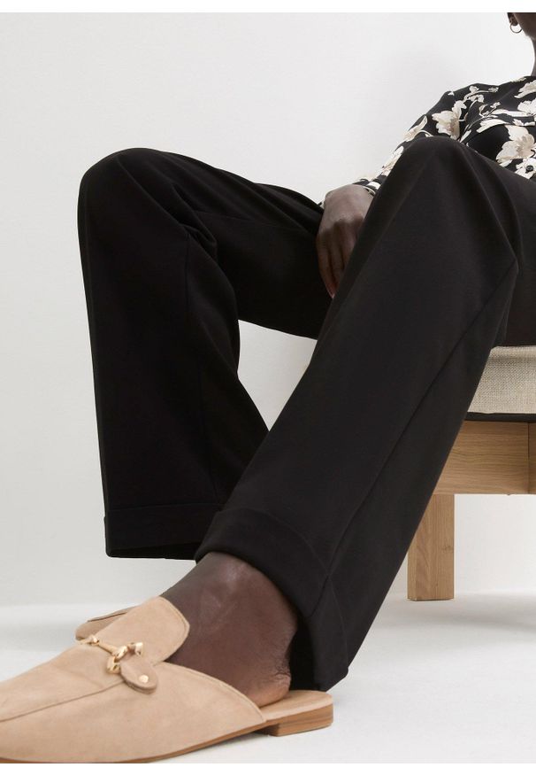 bonprix - Spodnie Marlena. Kolor: czarny. Materiał: materiał. Styl: klasyczny