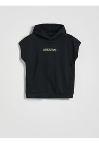 Reserved - T-shirt z kapturem - czarny. Typ kołnierza: kaptur. Kolor: czarny. Materiał: dzianina, bawełna #1