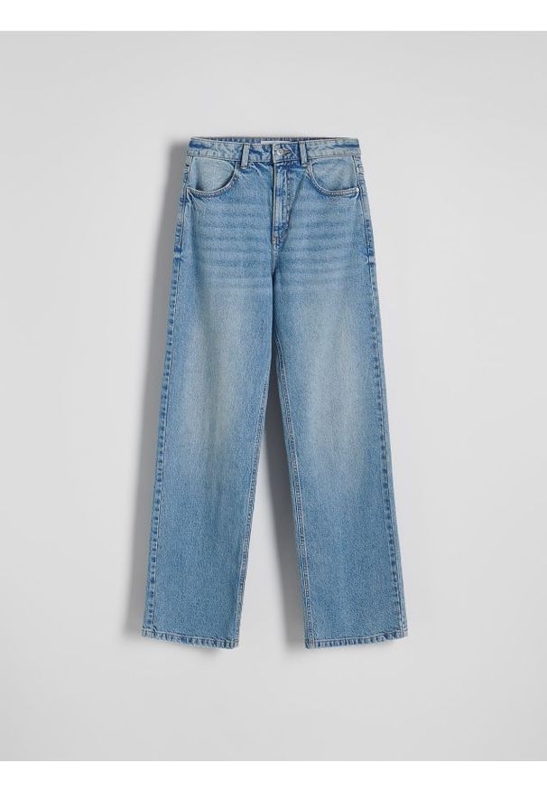 Reserved - Jeansy wide leg - niebieski. Kolor: niebieski