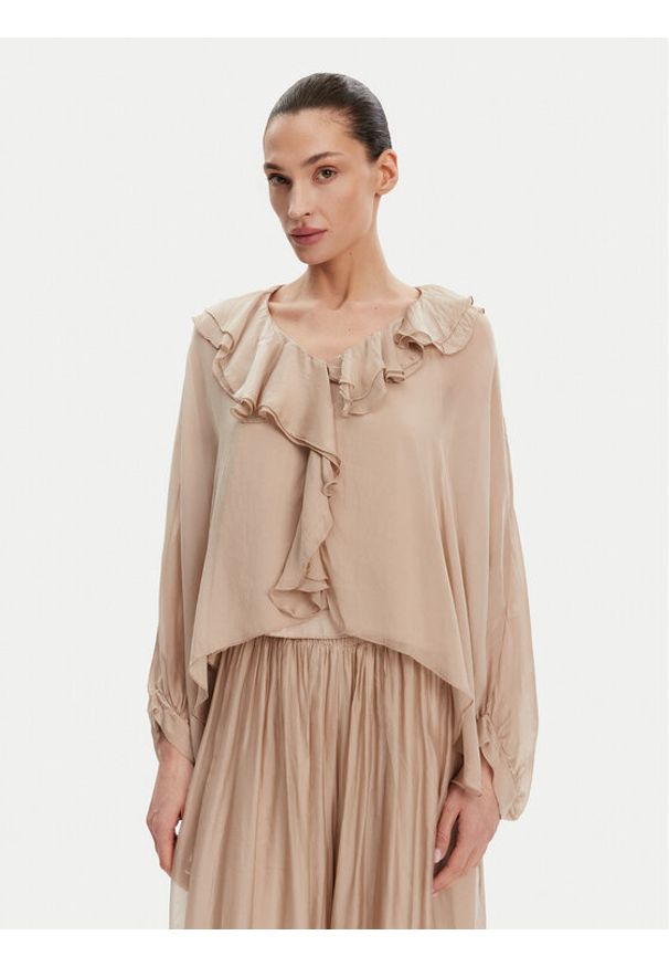 ViCOLO Bluzka TD0019 Beżowy Oversize. Kolor: beżowy. Materiał: jedwab, wiskoza