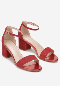 Renee - Czerwone Sandały Brokatowe na Słupku Eloisee. Kolor: czerwony. Obcas: na słupku. Styl: glamour #3