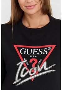 Guess - GUESS Czarna damska bluza Icon z dużym logo, Rozmiar L. Okazja: na co dzień. Kolor: czarny. Materiał: poliester, bawełna, materiał. Długość rękawa: długi rękaw. Długość: długie. Styl: casual #4